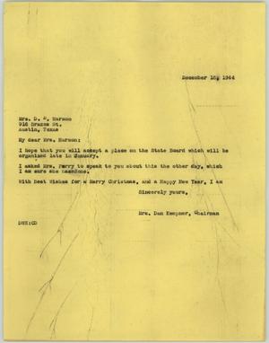 [Letter from Mrs. Kempner to Mrs. Harmon, December 18, 1944]
