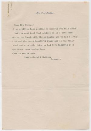 [Letter from Mrs. Matthews to Mrs. Kempner, unknown date]