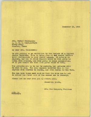 Primary view of object titled '[Letter from Mrs. Kempner to Mrs. Williamson, December 12, 1944]'.