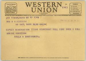 [Telegram/Memo from Rolla to Mrs. Kempner, February 19, 1944]