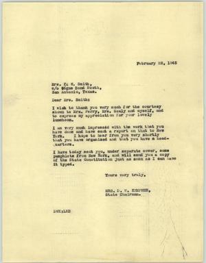 [Letter from Mrs. Kempner to Mrs. Smith, February 22, 1945]