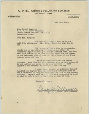 Primary view of object titled '[Letter from Mrs. Williamson to Mrs. Kempner, May 7, 1945]'.
