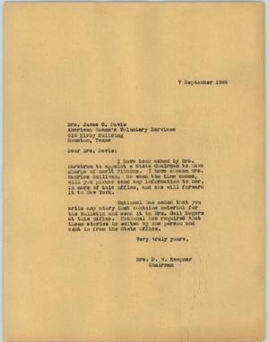[Letter from Mrs. Kempner to Mrs. Davis, September 7, 1944]