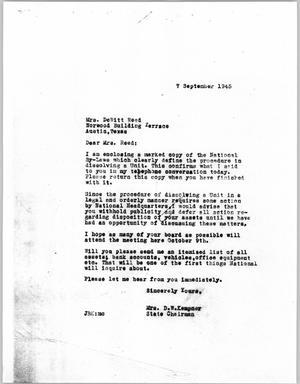 [Letter from Mrs. Kempner to Mrs. Reed, September 7, 1945]