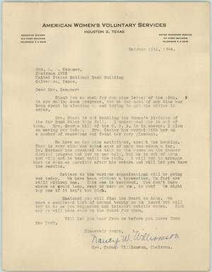 [Letter from Mrs. Williamson to Mrs. Kempner, October 13, 1944]