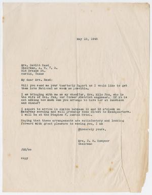 [Letter from Mrs. Kempner to Mrs. Reed, May 12, 1945]
