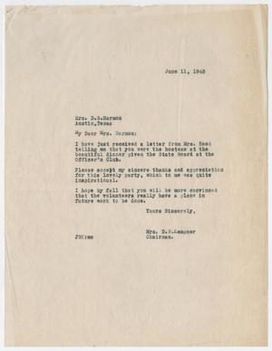 [Letter from Mrs. Kempner to Mrs. Harmon, June 11, 1945]