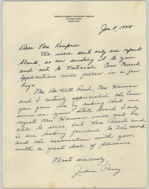[Letter from Mrs. Perry to Mrs. Kempner, January 8, 1945]