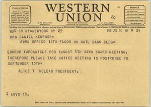 [Telegram from Ms. McLean to Mrs. Kempner, July 30, 1942]