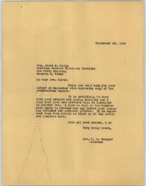 [Letter from Mrs. Kempner to Mrs. Davis, September 20, 1944]