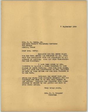 [Letter from Mrs. Kempner to Mrs. Perry, September 7, 1944]