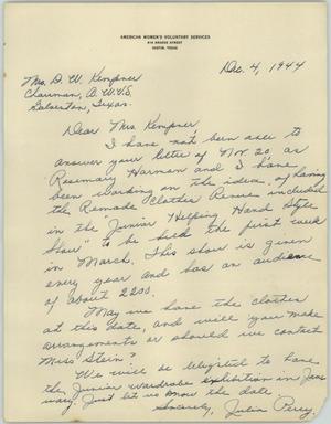 [Letter from Mrs. Perry to Mrs. Kempner, December 4, 1944]