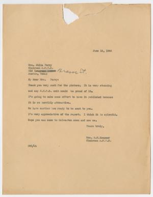Primary view of object titled '[Letter from Mrs. Kempner to Mrs. Perry, June 12, 1944]'.