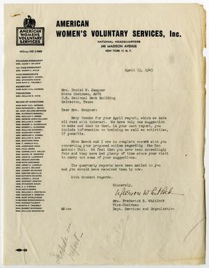 [Letter from Mrs. Whitlock to Mrs. Kempner, April 13, 1945]