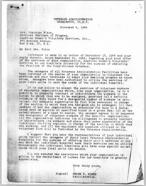 [Letter from Frank to Mrs. Nixon, November 4, 1944]