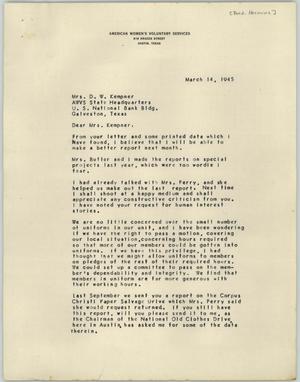 [Letter from Mrs. Reed to Mrs. Kempner, March 14, 1945]