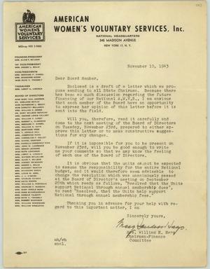 [Letter from Mrs. Hays to Mrs. Kempner, November 10, 1943]