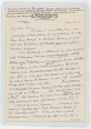Primary view of object titled '[Letter from I. H. to Cecile Kempner, January 6, 1946]'.