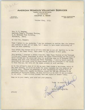 [Letter from Mrs. Davis to Mrs. Kempner, October 21, 1943]
