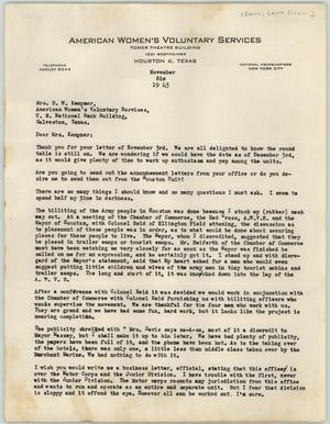 [Letter from Ms. Davis to Mrs. Kempner, November 6, 1943]