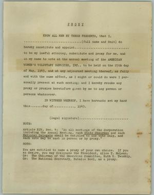 [Proxy Form: American Women's Voluntary Services Annual Meeting, May 25, 1943]