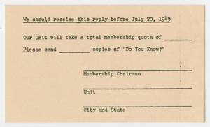 Primary view of object titled '[Postal Card from American Women's Voluntary Service, 1945]'.