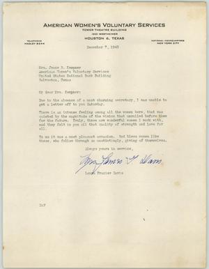 Primary view of object titled '[Letter from Mrs. Davis to Mrs. Kempner, December 7, 1943]'.