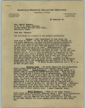 Primary view of object titled '[Letter from Mrs. Williamson to Mrs. Kempner, February 22, 1945]'.