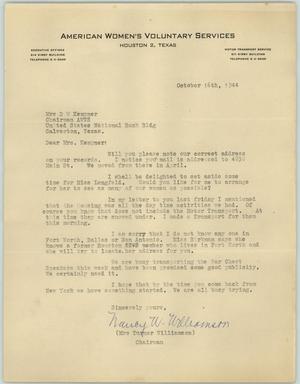 [Letter from Mrs. Williamson to Mrs. Kempner, October 16, 1944]