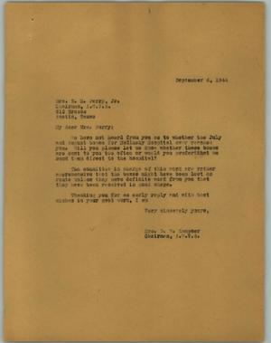 [Letter from Mrs. Kempner to Mrs. Perry, September 6, 1944]
