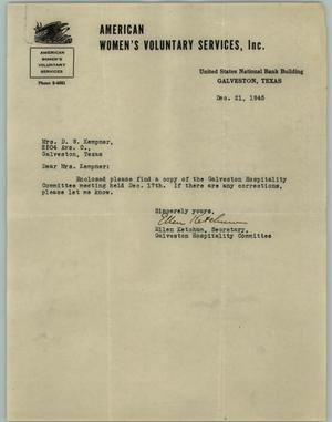 [Letter from Ms. Ketchum to Mrs. Kempner, December 21, 1945]