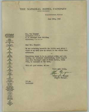 [Letter from Winthrop to Mrs. Kempner, June 26, 1945]