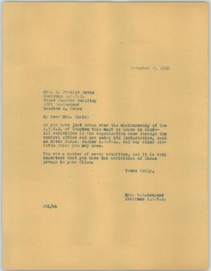 Primary view of object titled '[Letter from Mrs. Kempner to Mrs. Davis, November 9, 1943]'.
