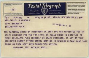 [Telegram/Memo from Ms. Noel to Mrs. Kempner, April 22, 1943]