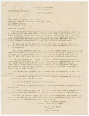 Primary view of object titled '[Letter from Ms. Blake to Mrs. McLean, January 7, 1946]'.