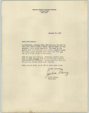 [Letter from Mrs. Perry to Members of the AWVS, January 8, 1945]