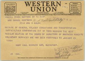 [Telegram from Mrs. Vail to Mrs. Kempner, December 16, 1943]