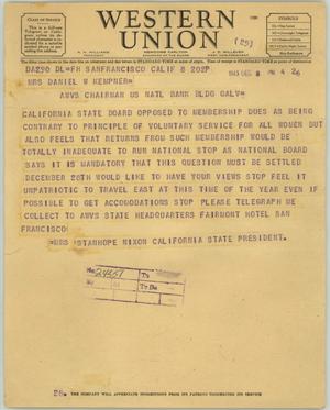 [Telegram from Mrs. Nixon to Mrs. Kempner, December 8, 1943]