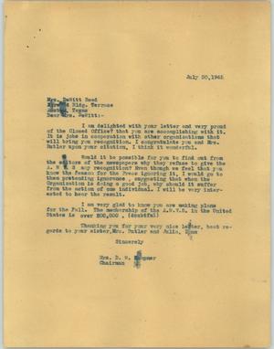 Primary view of object titled '[Letter from Mrs. Kempner to Mrs. Reed, July 30, 1945]'.