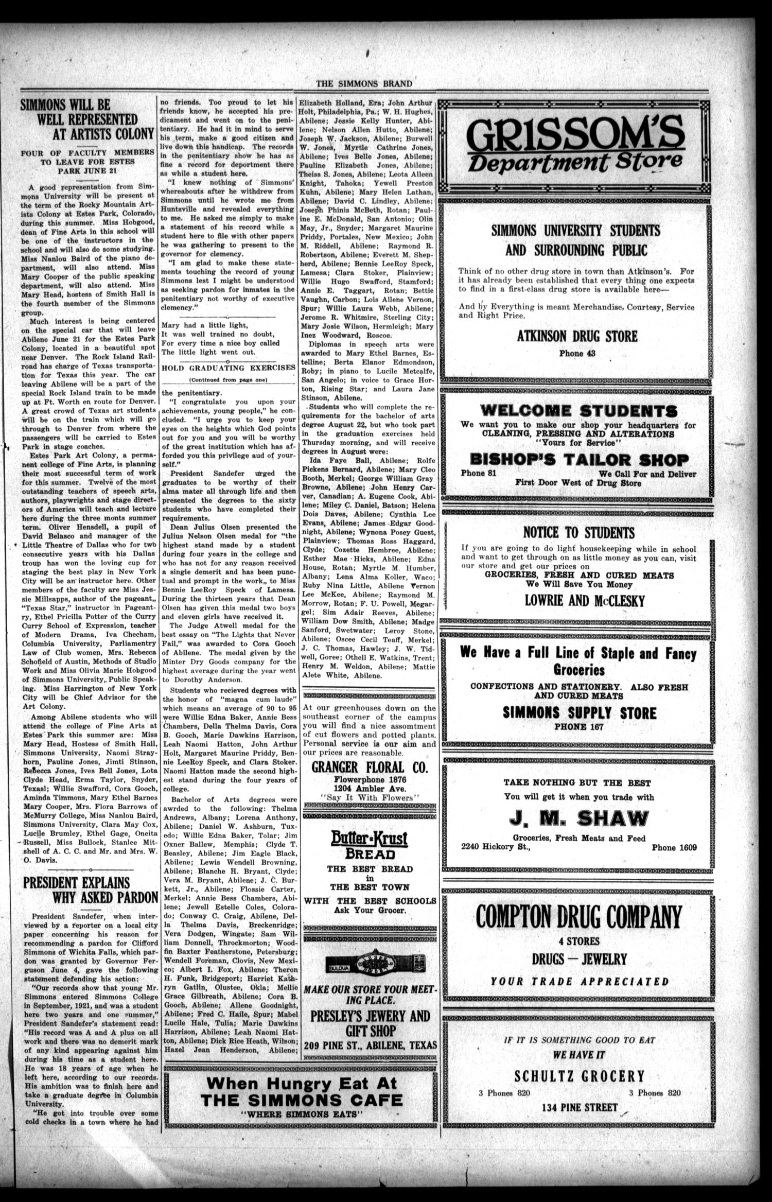 The Simmons Brand (Abilene, Tex.), Vol. 9, No. 36, Ed. 1, Saturday, June 13, 1925
                                                
                                                    [Sequence #]: 3 of 4
                                                