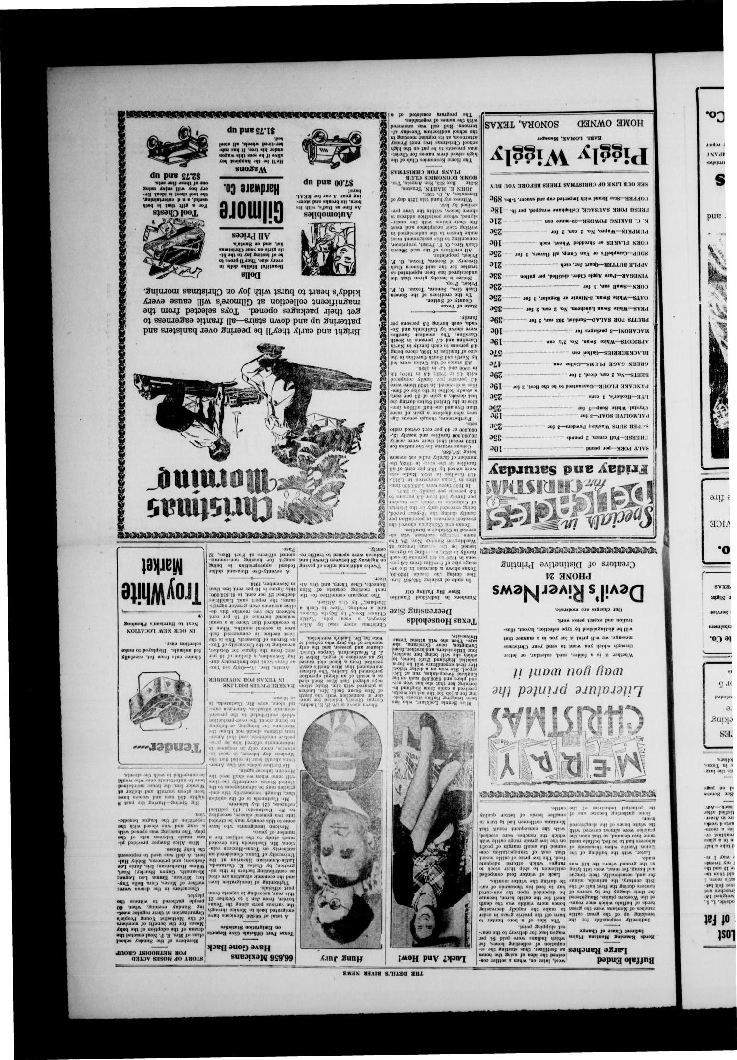 The Devil's River News. (Sonora, Tex.), Vol. 41, No. 7, Ed. 1 Friday, December 18, 1931
                                                
                                                    [Sequence #]: 7 of 8
                                                