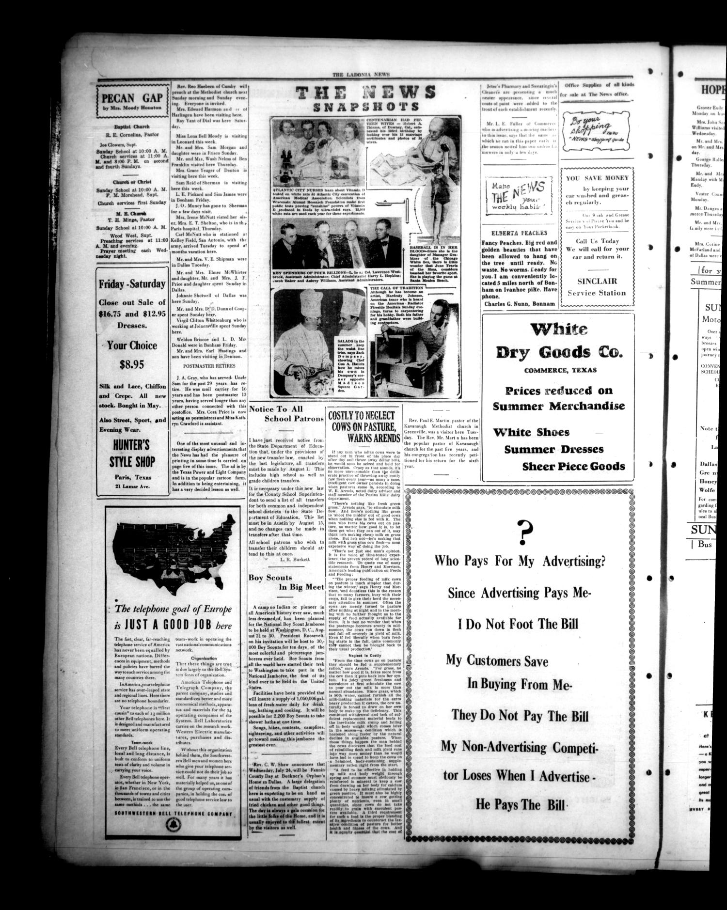 The Ladonia News (Ladonia, Tex.), Vol. 55, No. 16, Ed. 1 Friday, July 19, 1935
                                                
                                                    [Sequence #]: 4 of 6
                                                