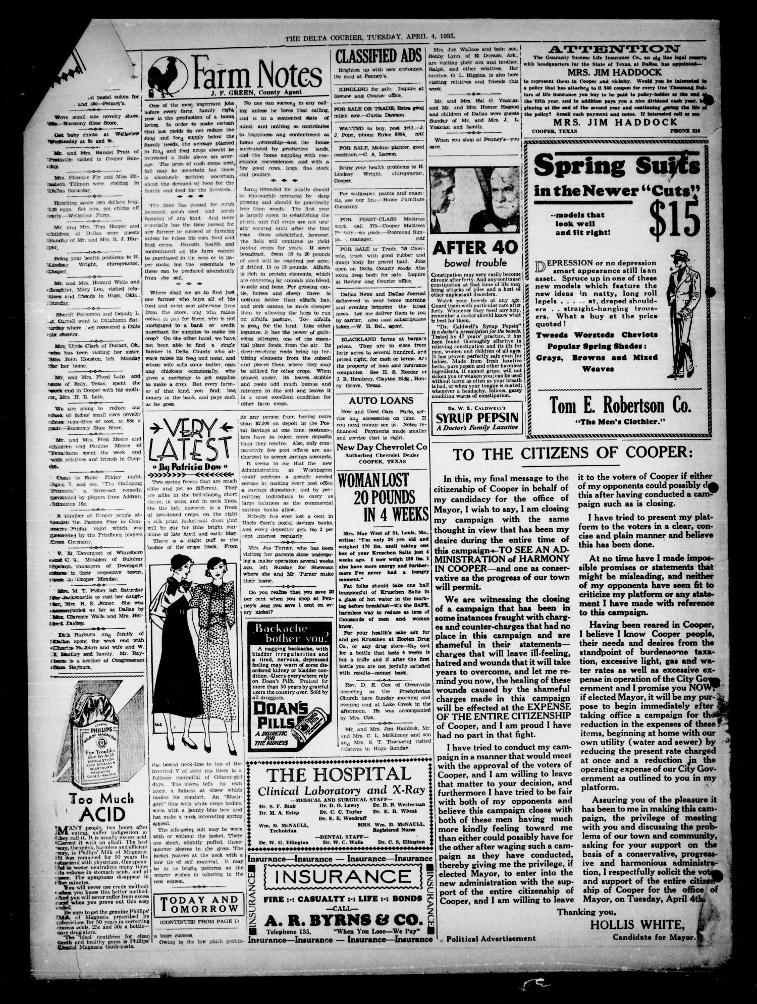 The Delta Courier (Cooper, Tex.), Vol. 52, No. 14, Ed. 1 Tuesday, April 4, 1933
                                                
                                                    [Sequence #]: 4 of 4
                                                