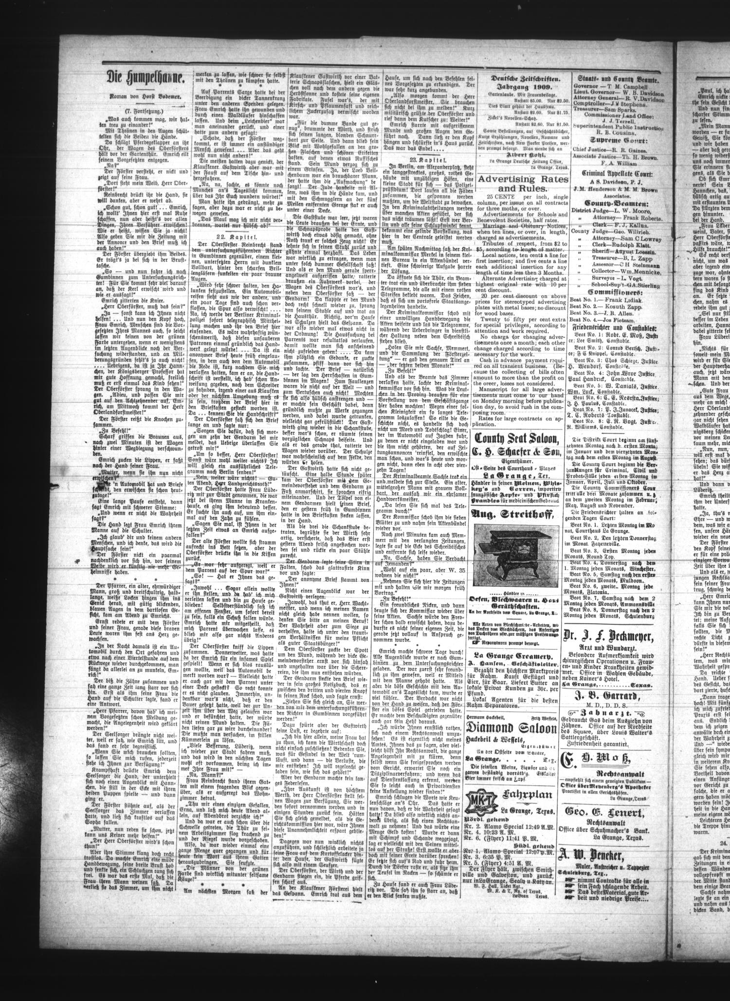 La Grange Deutsche Zeitung. (La Grange, Tex.), Vol. 21, No. 11, Ed. 1 Thursday, October 27, 1910
                                                
                                                    [Sequence #]: 2 of 8
                                                