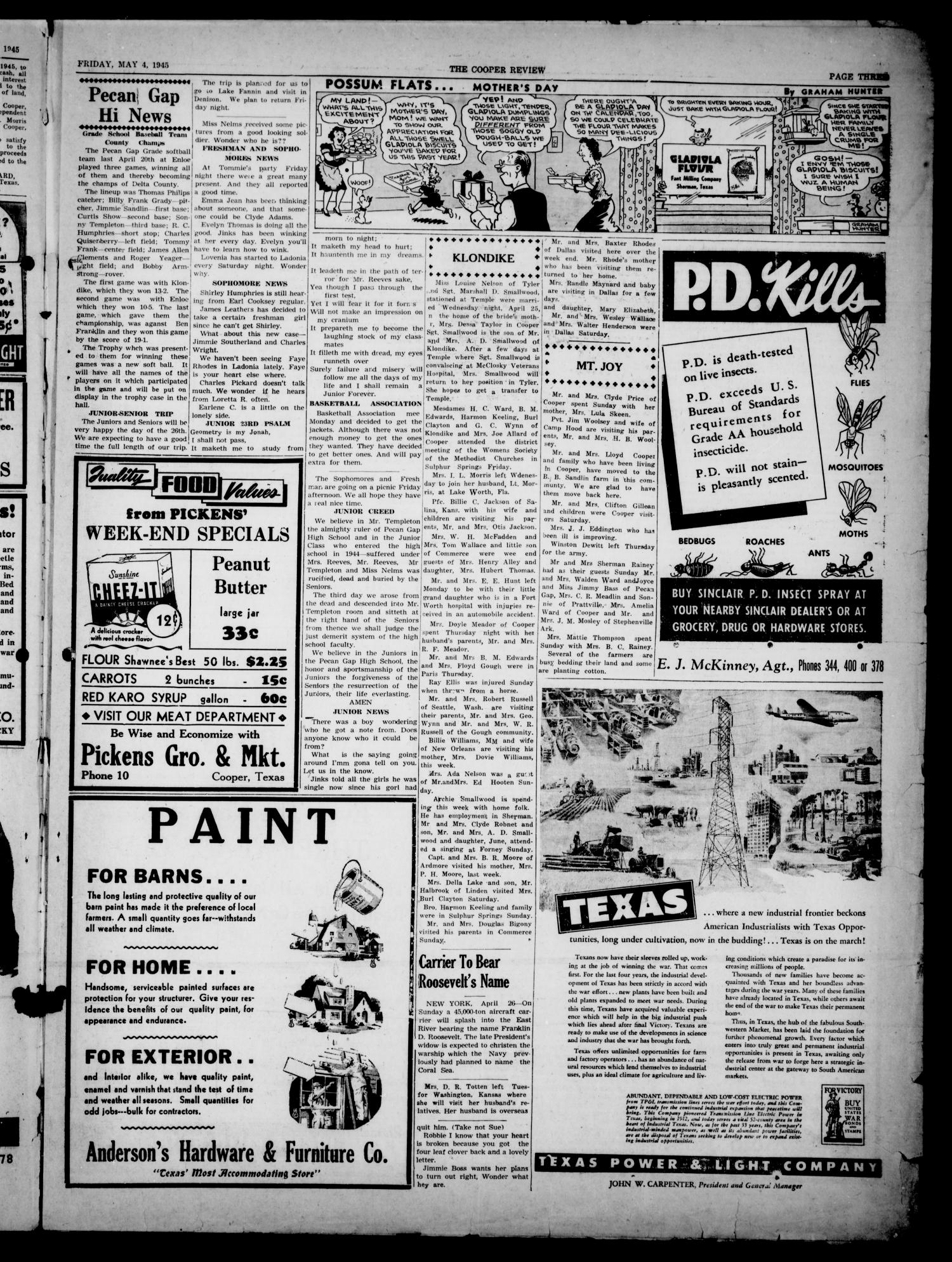 Cooper Review (Cooper, Tex.), Vol. 66, No. 18, Ed. 1 Friday, May 4, 1945
                                                
                                                    [Sequence #]: 3 of 8
                                                