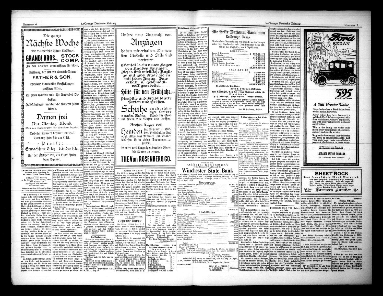 La Grange Deutsche Zeitung (La Grange, Tex.), Vol. 33, No. 35, Ed. 1 Thursday, April 12, 1923
                                                
                                                    [Sequence #]: 4 of 7
                                                