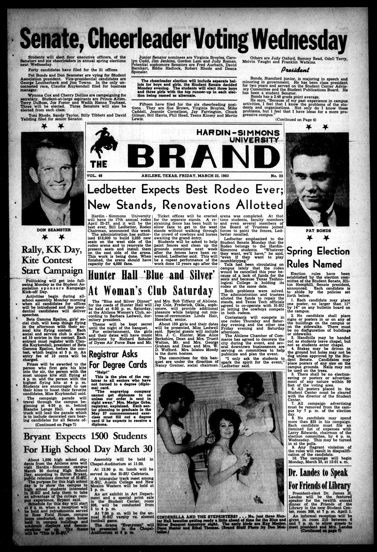 The Brand (Abilene, Tex.), Vol. 48, No. 23, Ed. 1, Friday, March 22, 1963
                                                
                                                    [Sequence #]: 1 of 8
                                                