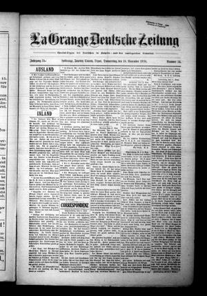 Primary view of object titled 'La Grange Deutsche Zeitung (La Grange, Tex.), Vol. 31, No. 14, Ed. 1 Thursday, November 18, 1920'.
