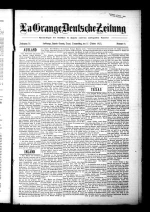 Primary view of object titled 'La Grange Deutsche Zeitung (La Grange, Tex.), Vol. 34, No. 9, Ed. 1 Thursday, October 11, 1923'.