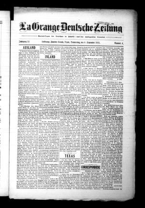 Primary view of object titled 'La Grange Deutsche Zeitung (La Grange, Tex.), Vol. 32, No. 4, Ed. 1 Thursday, September 8, 1921'.